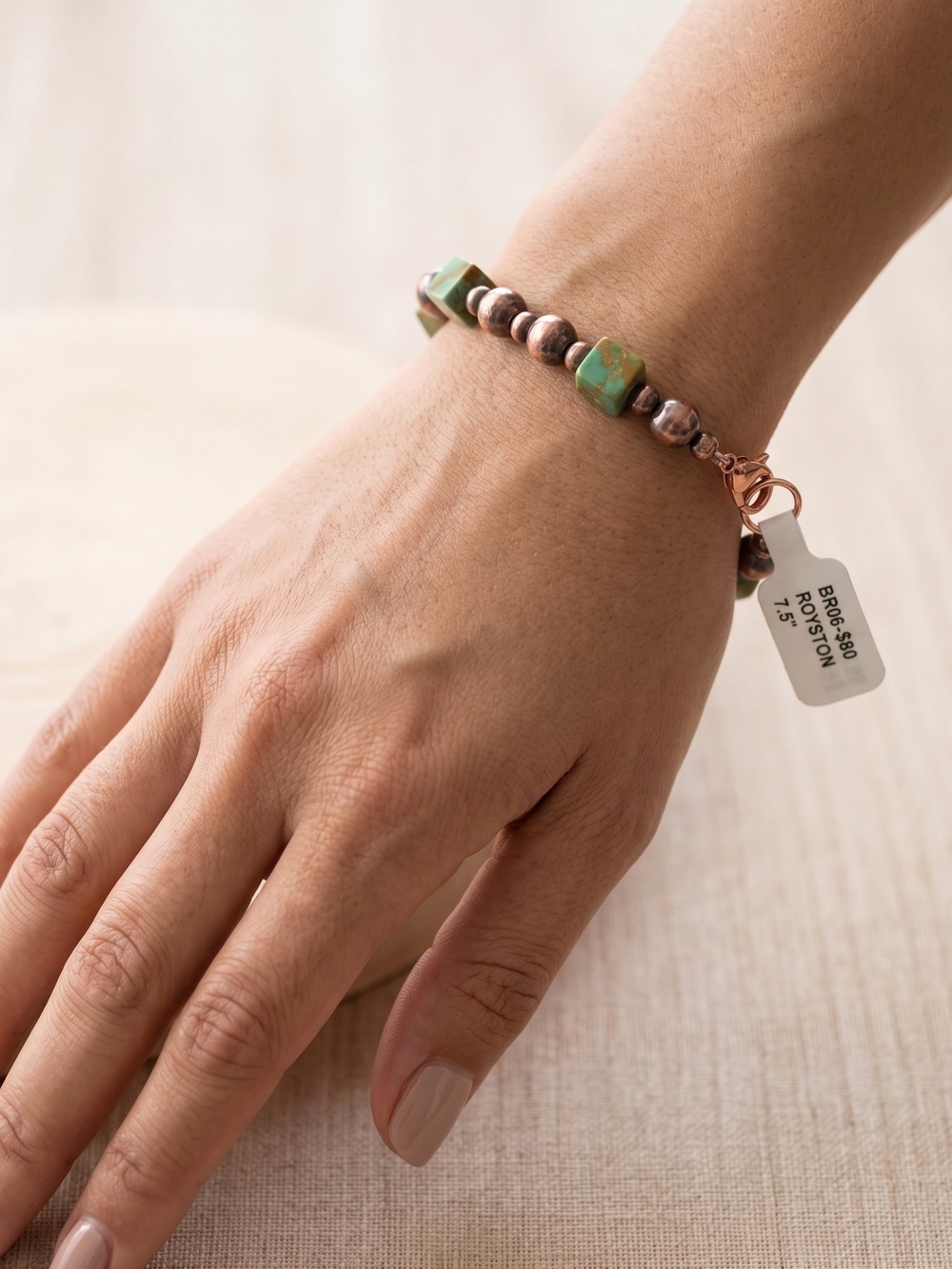 Royston and Copper Beaded 7.5 Inch Bracelet
